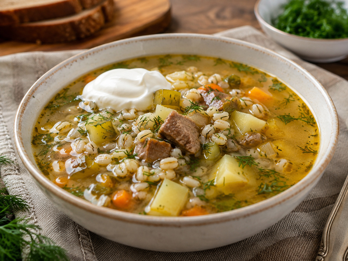 Рассольник с перловкой